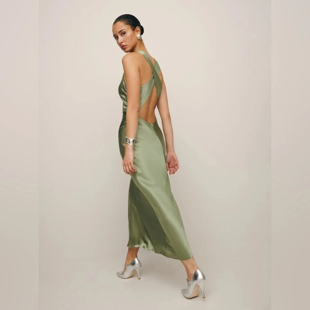 Reformation NWT Casette Silk Dress Size 12 in Artichoke - Picture 1 of 14